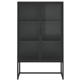 vidaXL Hoge kast 80x35x135 cm staal en gehard glas zwart