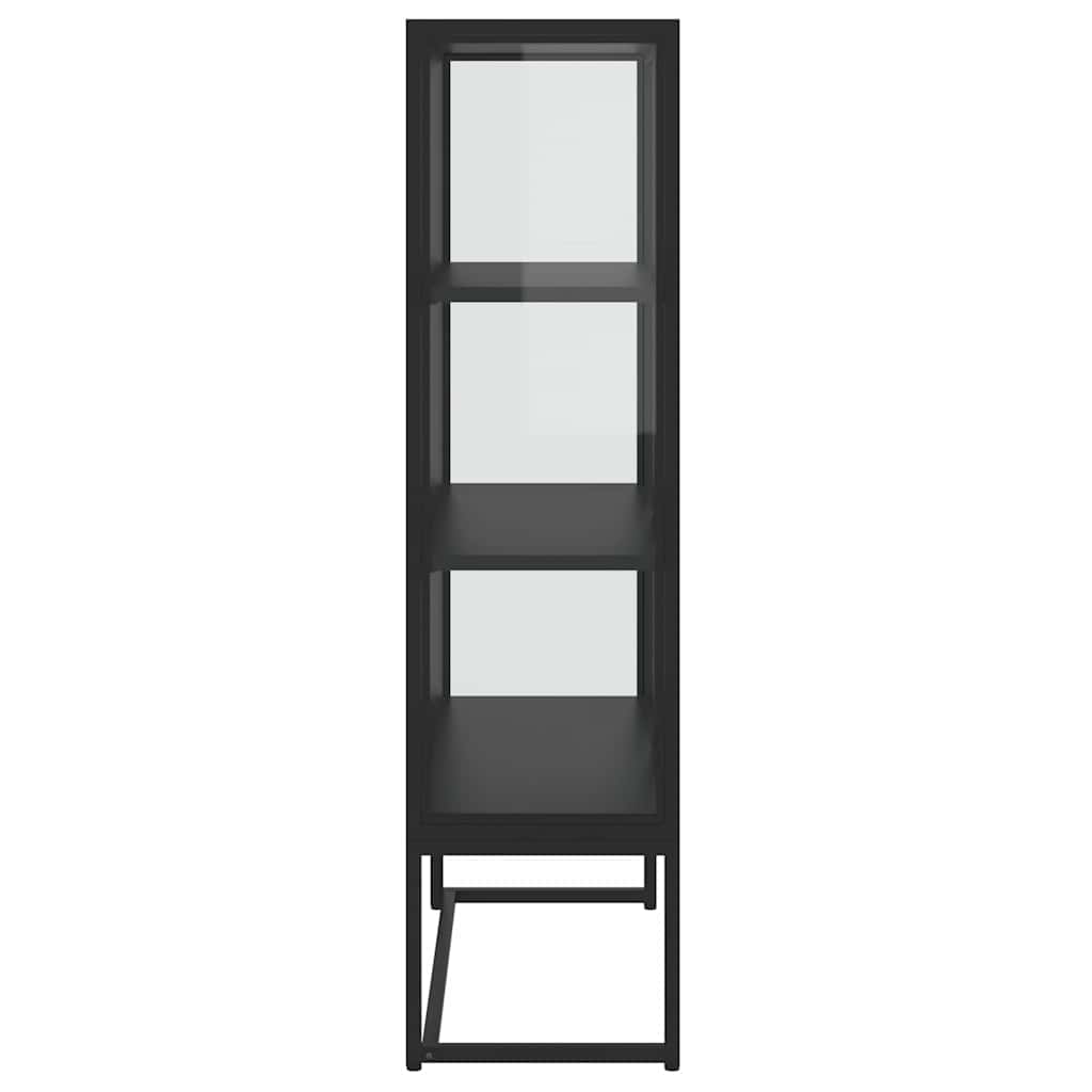 vidaXL Hoge kast 80x35x135 cm staal en gehard glas zwart