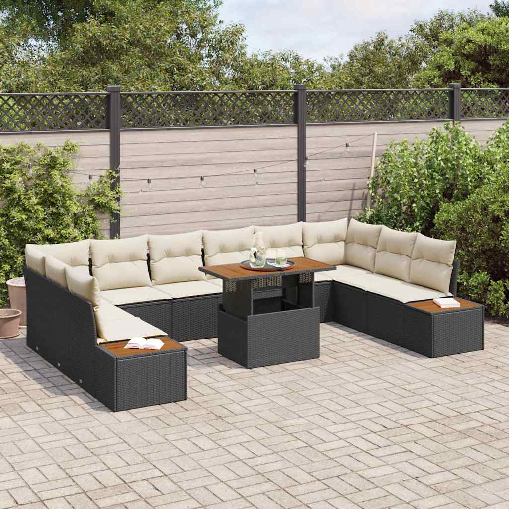 vidaXL Tuinbank Set met opslag 11 pcs Zwart Poly rattan