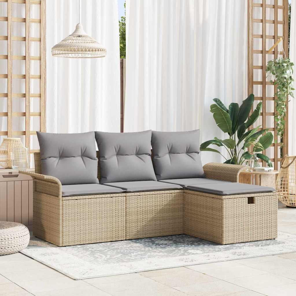 vidaXL Tuinbank Set met kussen 4 pcs Zwart en crème Poly rattan