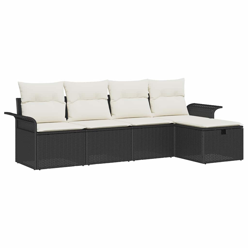 vidaXL Garden Lounge Set with cushions 5 pcs Black and Cream poly rattan