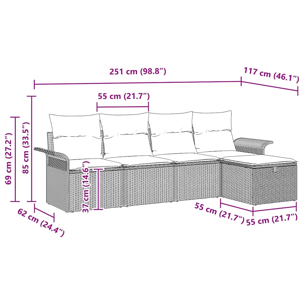 vidaXL Garden Lounge Set with cushions 5 pcs Black and Cream poly rattan