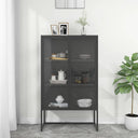 vidaXL Hoge kast 80x35x135 cm staal en gehard glas zwart