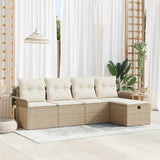 vidaXL Garden Lounge Set with cushions 5 pcs Black and Cream poly rattan