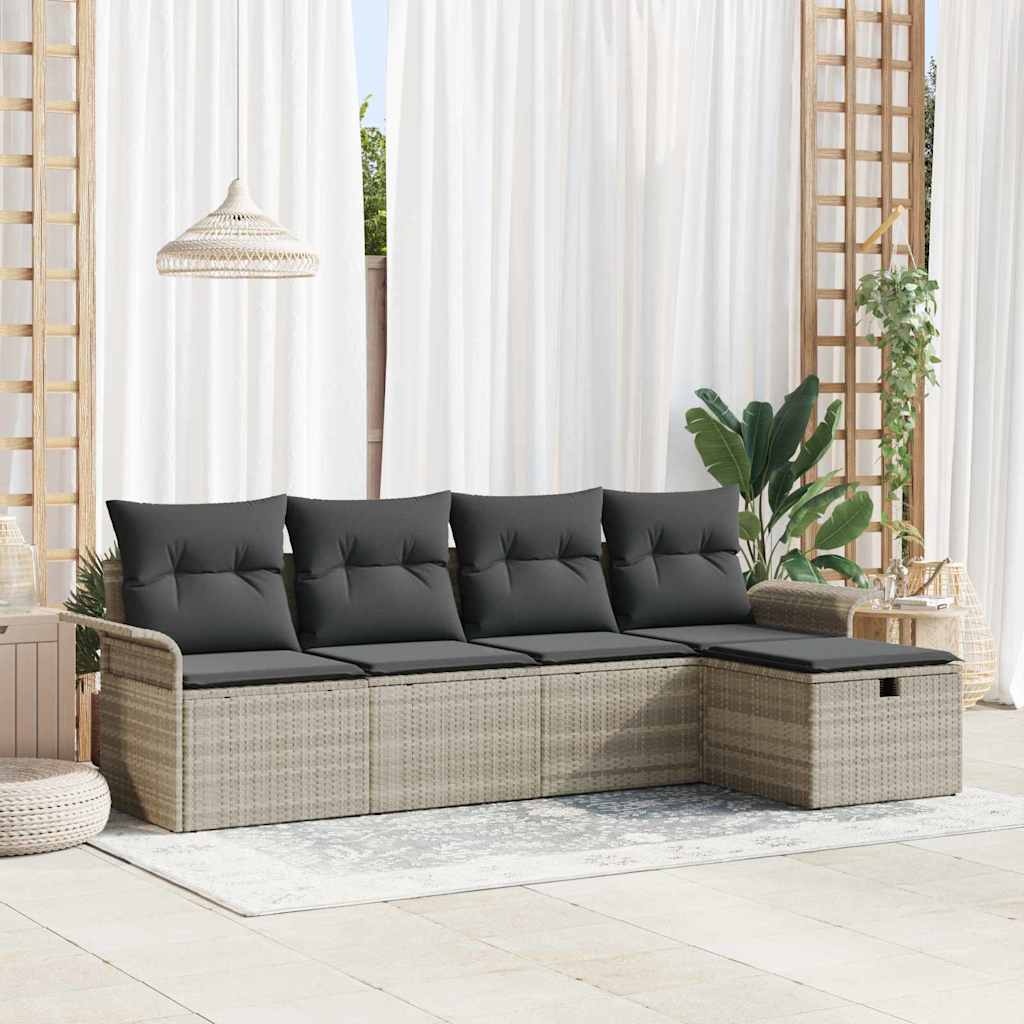 vidaXL Garden Lounge Set with cushions 5 pcs Black and Cream poly rattan