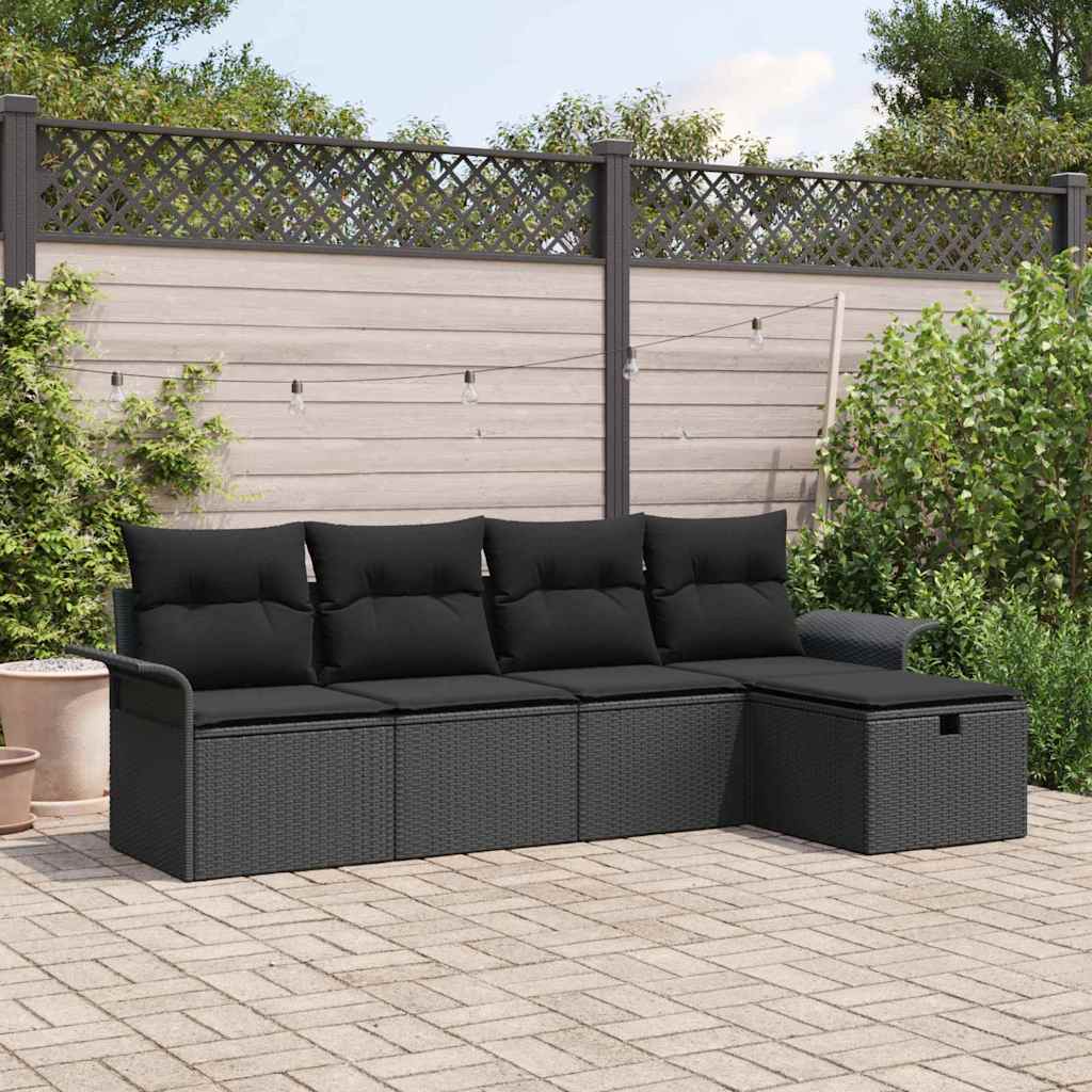 vidaXL Garden Lounge Set with cushions 5 pcs Black and Cream poly rattan