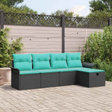 vidaXL Tuinbank Set met kussen 5 pcs Bruin en Rood poly rattan