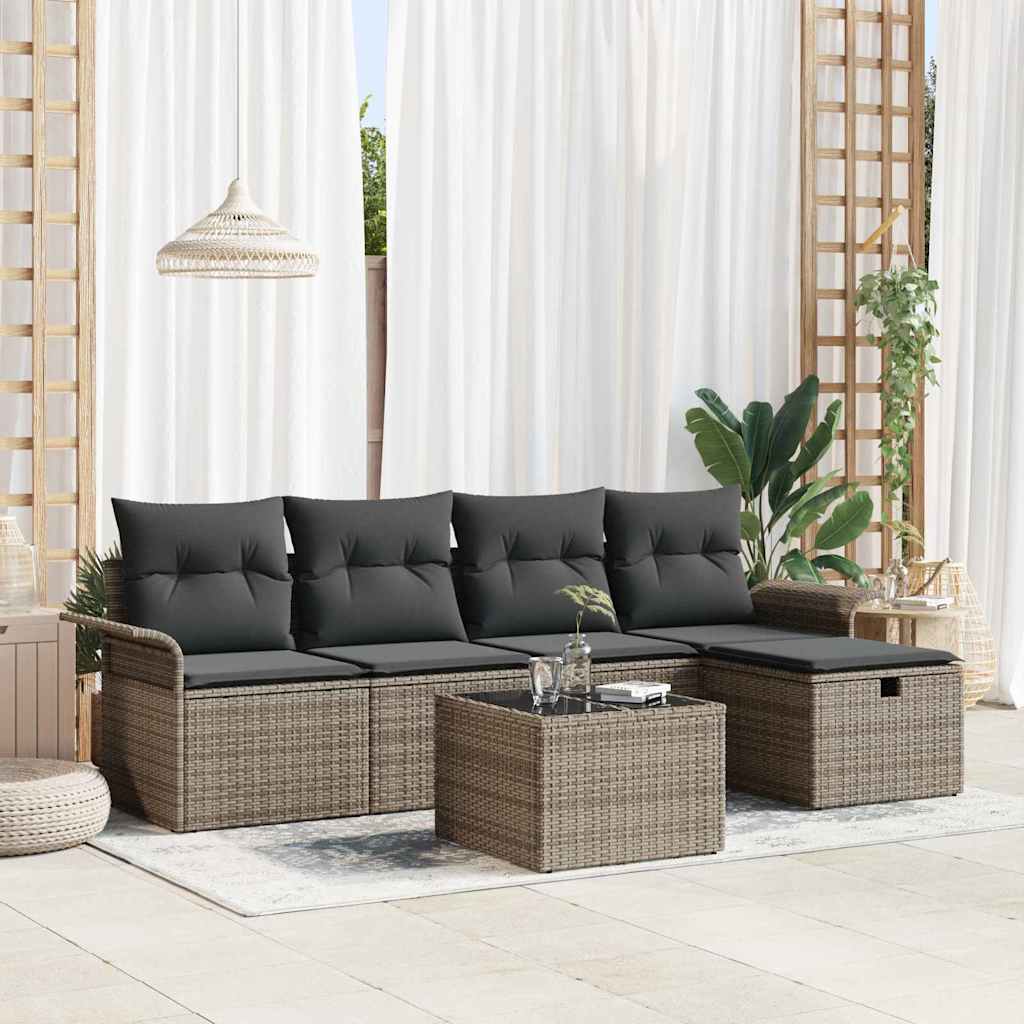 vidaXL Garden Lounge Set with cushions 5 pcs Black and Cream poly rattan