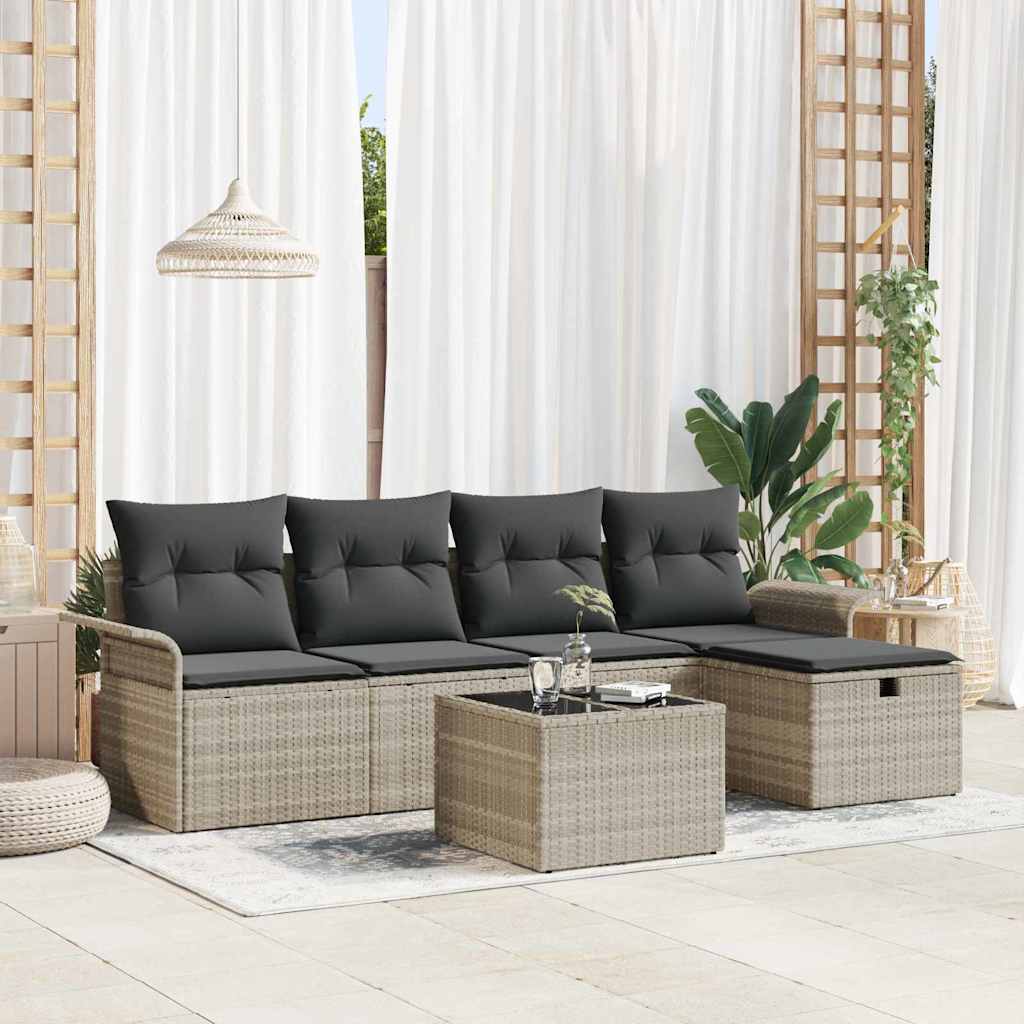 vidaXL Garden Lounge Set with cushions 5 pcs Black and Cream poly rattan