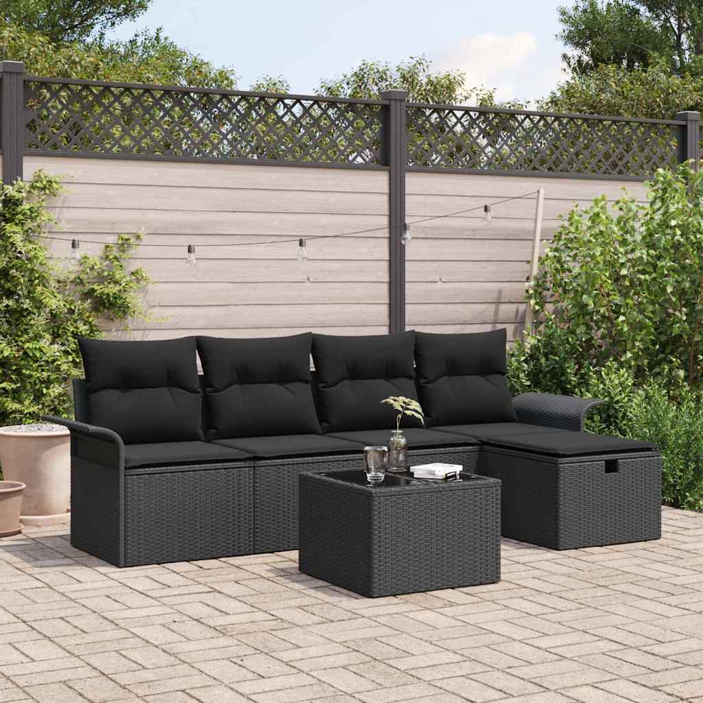 vidaXL Garden Lounge Set with cushions 5 pcs Black and Cream poly rattan