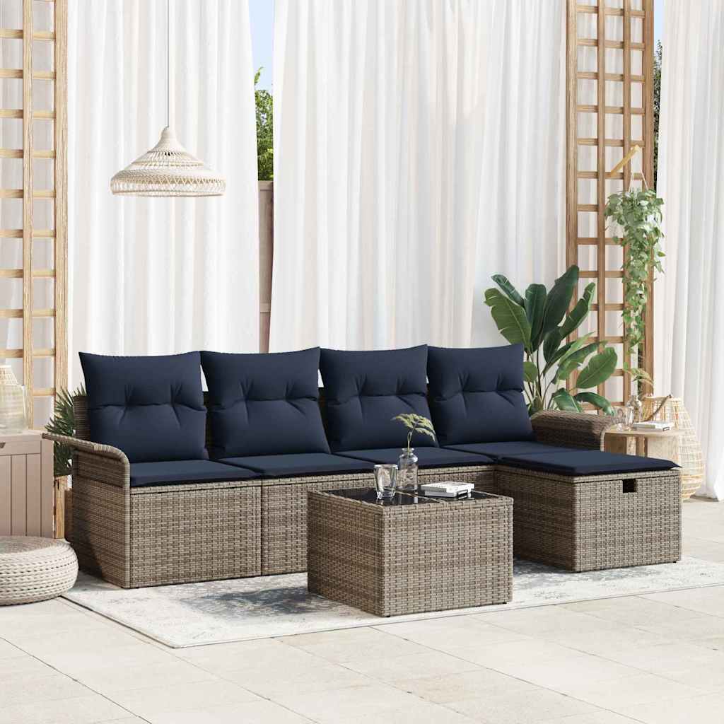 vidaXL Tuinbank Set met kussen 5 pcs Bruin en Rood poly rattan