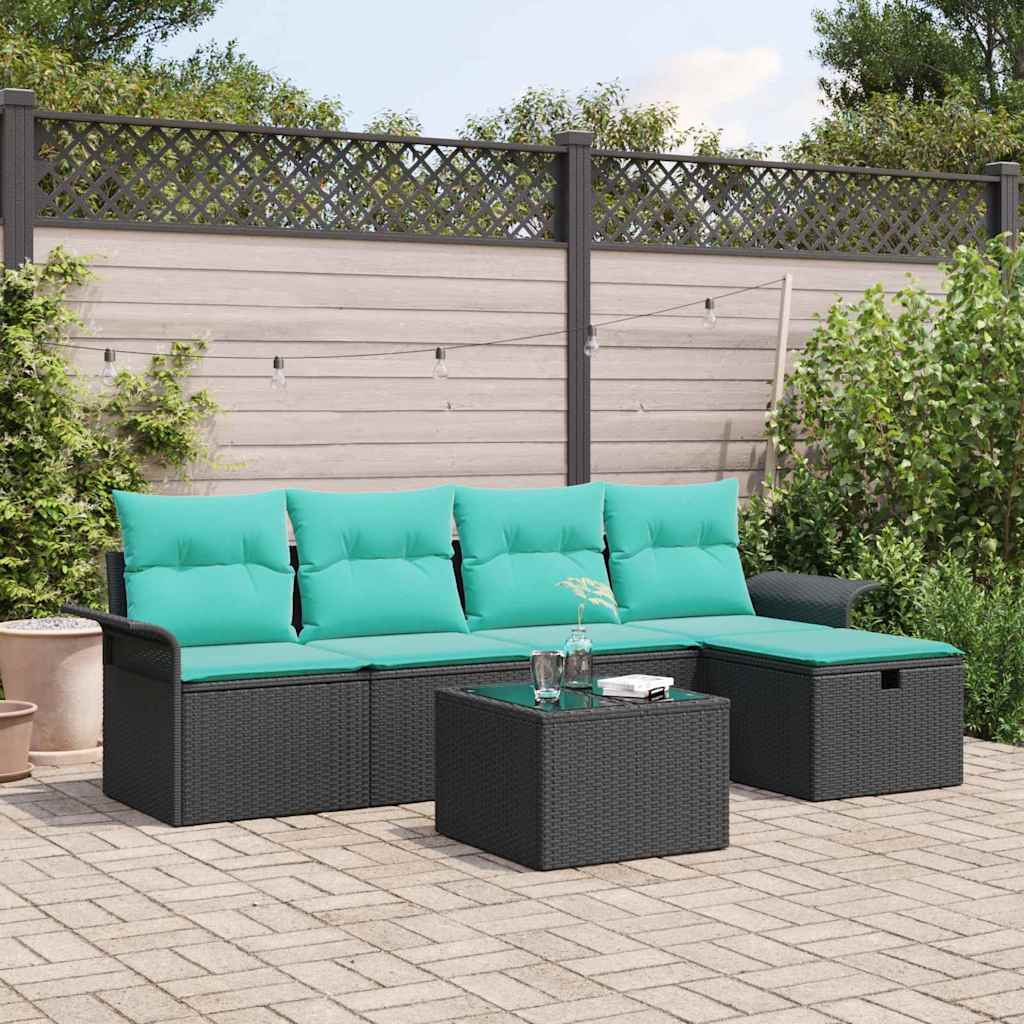 vidaXL Tuinbank Set met kussen 5 pcs Bruin en Rood poly rattan