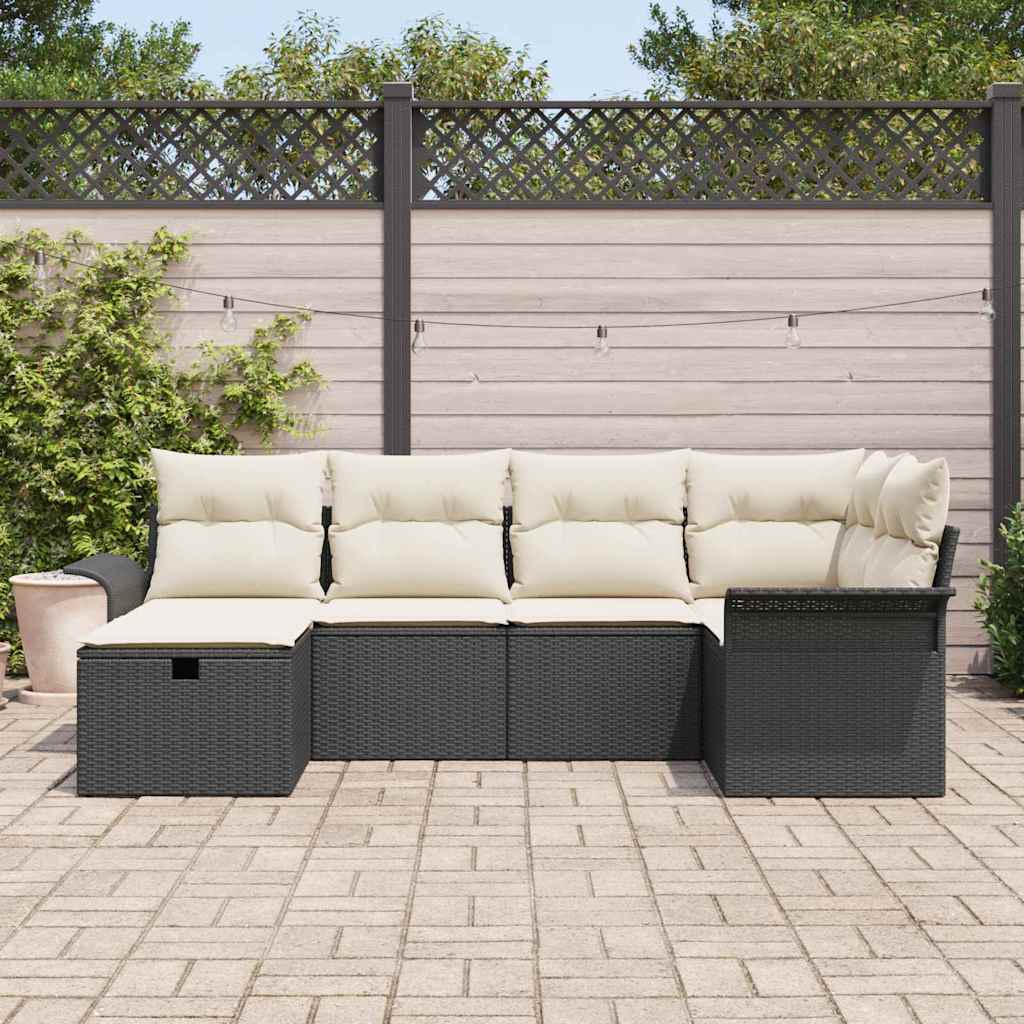 vidaXL Tuinbank Set met kussen 6 pcs Zwart en Crème poly rattan