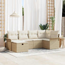 vidaXL Tuinbank Set met kussen 6 pcs Zwart en Crème poly rattan