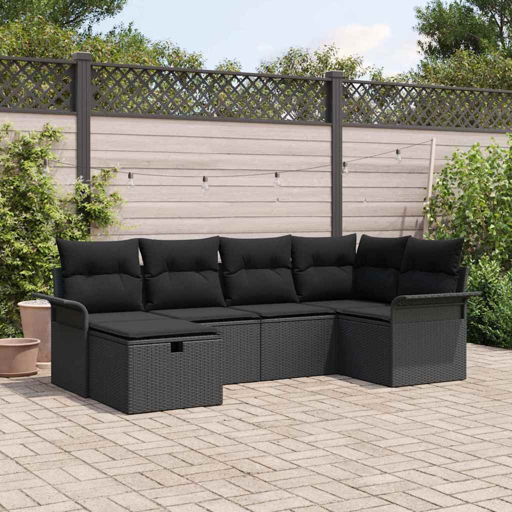 vidaXL Tuinbank Set met kussen 6 pcs Zwart en Crème poly rattan