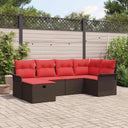 vidaXL Tuinbank Set met kussen 6 pcs Bruin en Rood poly rattan