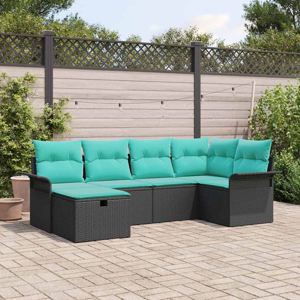 vidaXL Tuinbank Set met kussen 6 pcs Bruin en Rood poly rattan