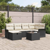 vidaXL Tuinbank Set met kussen 6 pcs Zwart en Crème poly rattan