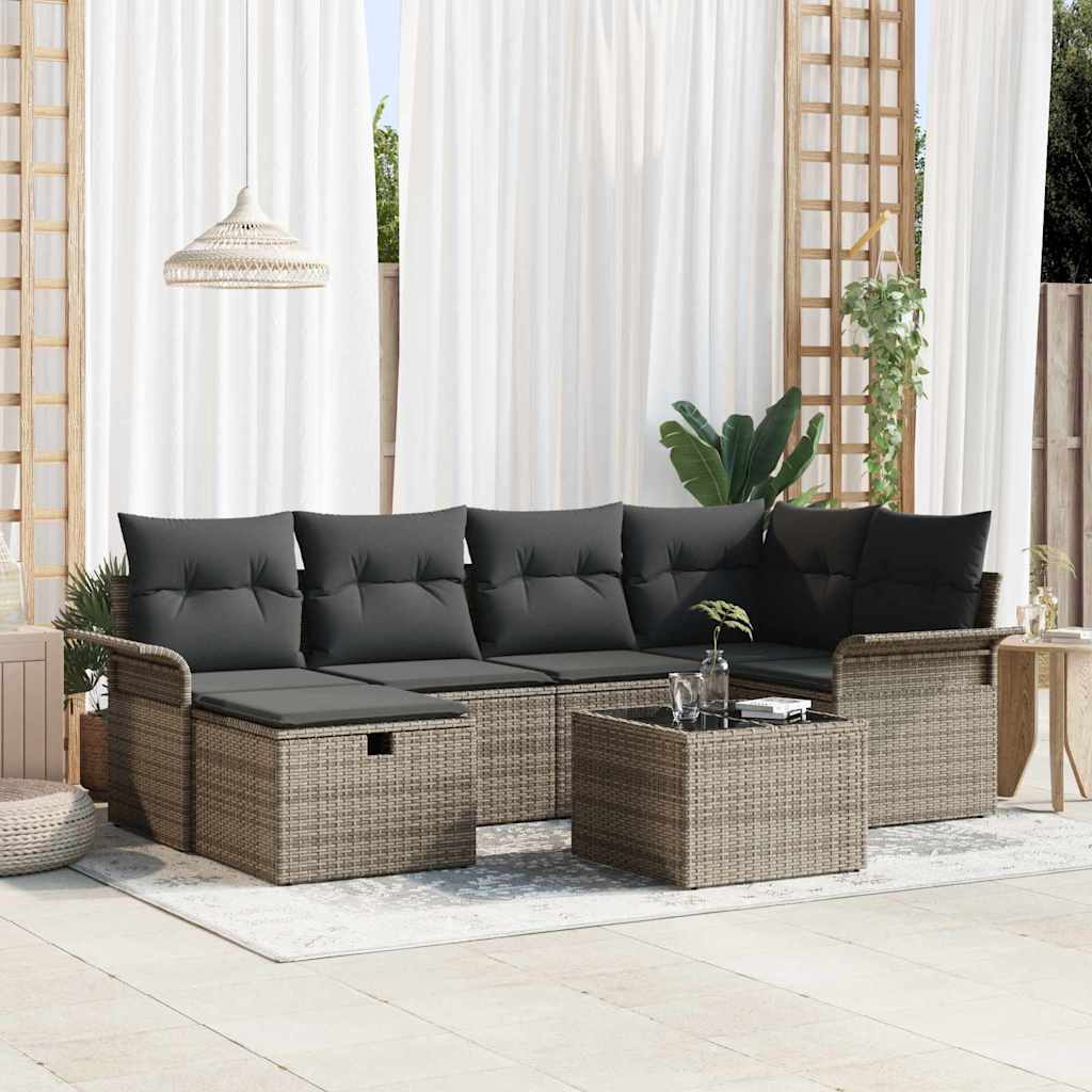 vidaXL Tuinbank Set met kussen 6 pcs Zwart en Crème poly rattan
