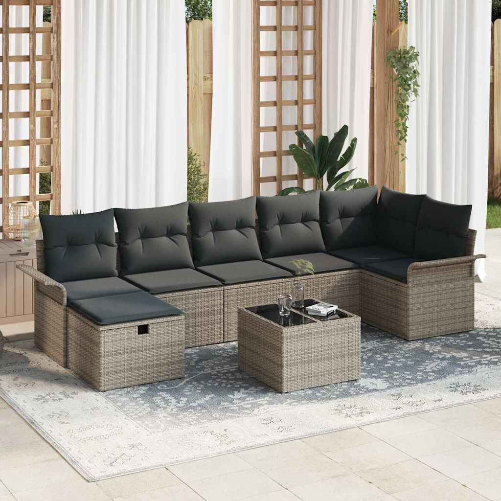 vidaXL Tuinbank Set met kussen 7 pcs Zwart en Crème poly rattan