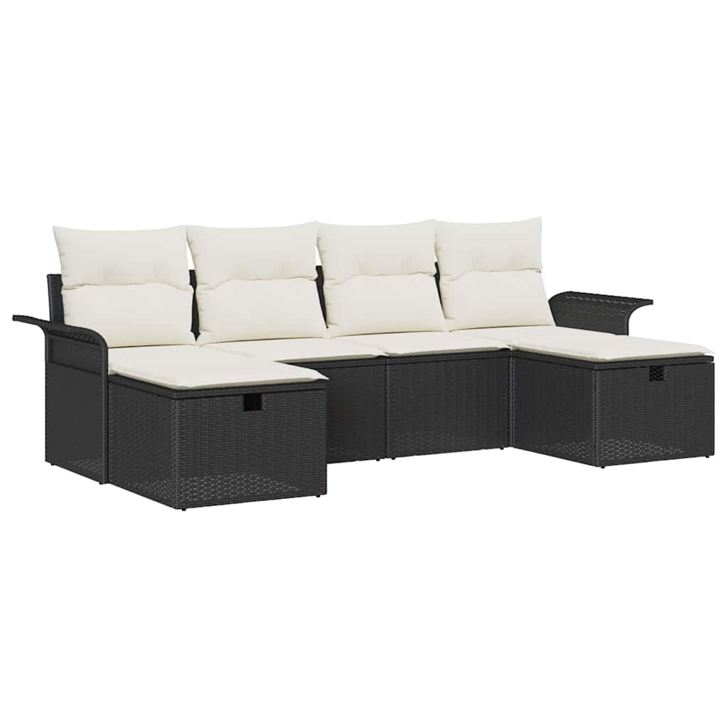 vidaXL Tuinbank Set met kussen 6 pcs Zwart en Crème poly rattan