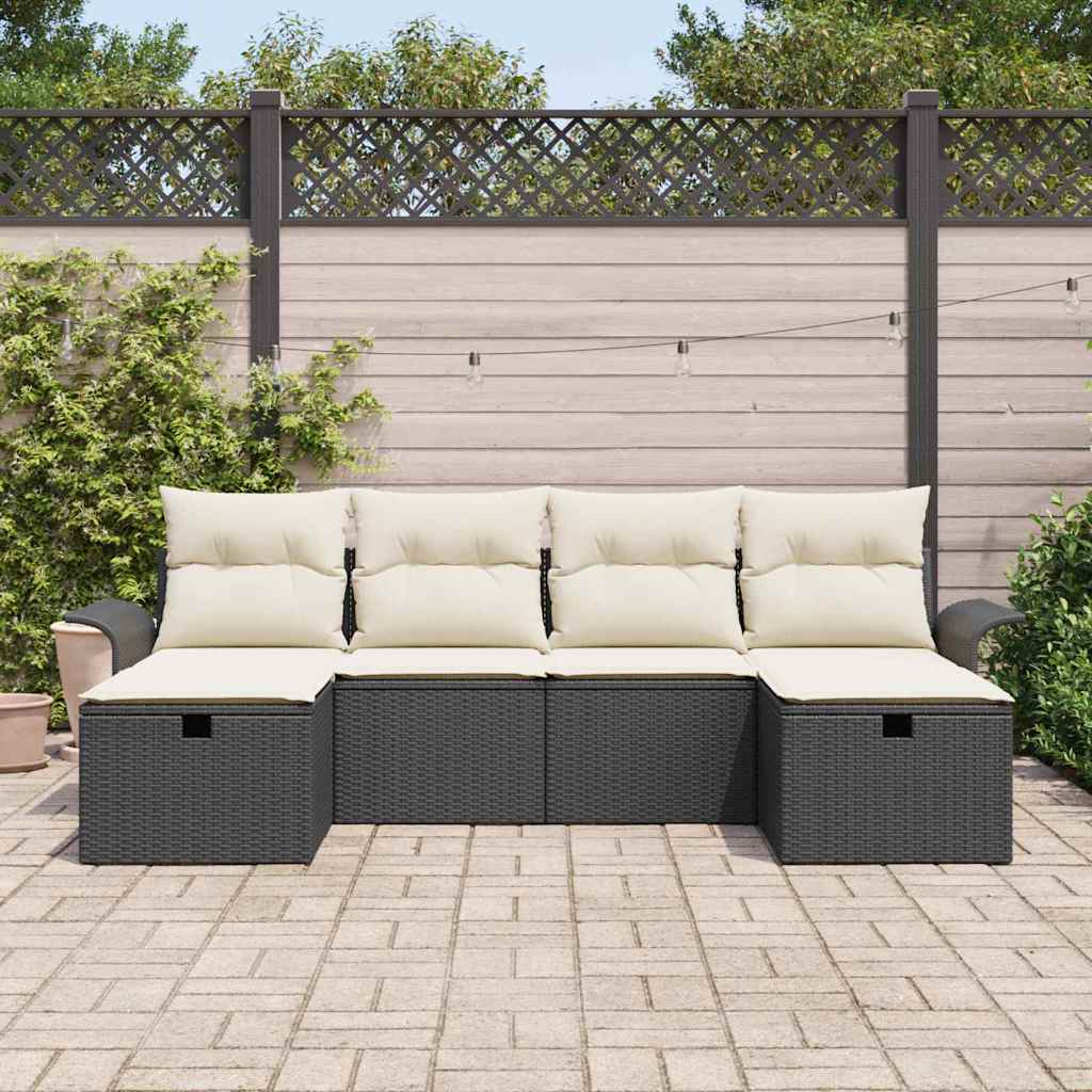 vidaXL Tuinbank Set met kussen 6 pcs Zwart en Crème poly rattan