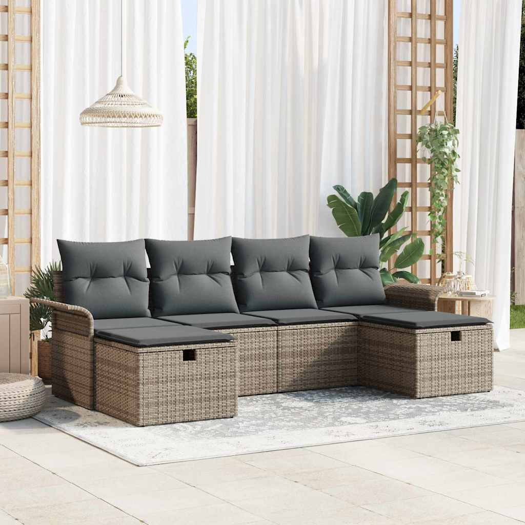 vidaXL Tuinbank Set met kussen 6 pcs Zwart en Crème poly rattan