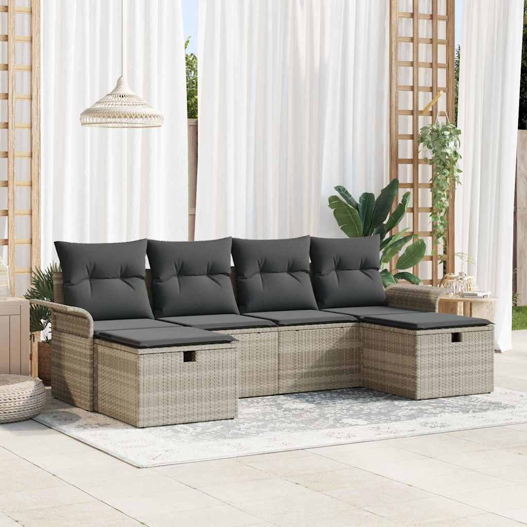 vidaXL Tuinbank Set met kussen 6 pcs Zwart en Crème poly rattan