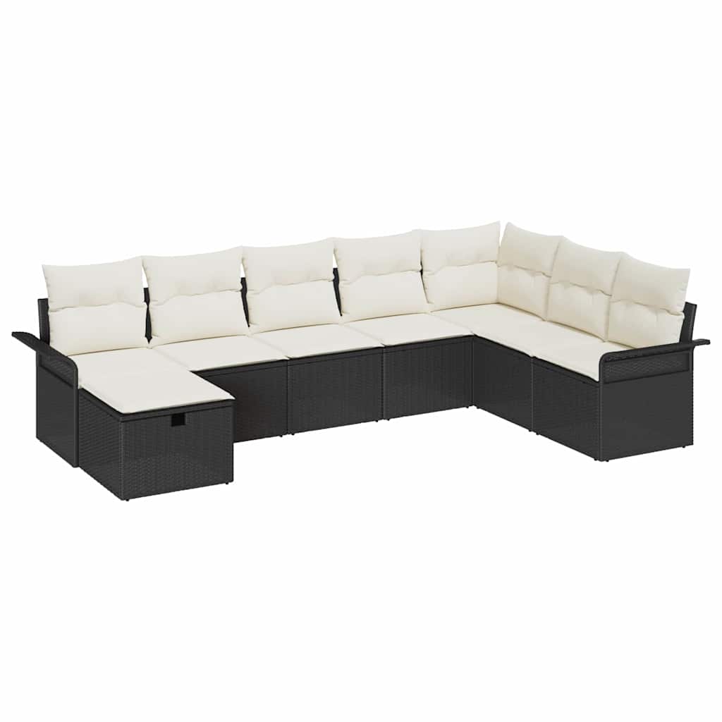 vidaXL Garden Sofa Set with Cushions 8 pcs Black and Cream Poly Rattan