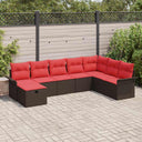vidaXL Tuinbank Set met kussen 8 pcs Bruin en Rood poly rattan