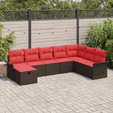 vidaXL Tuinbank Set met kussen 8 pcs Bruin en Rood poly rattan
