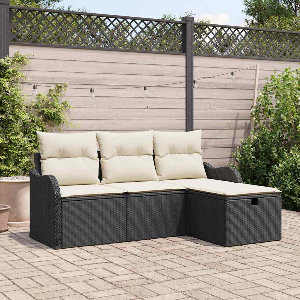 vidaXL Tuinbank Set met kussen 4 pcs Zwart en Crème poly rattan