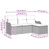 vidaXL Tuinbank Set met kussen 4 pcs Zwart en Crème poly rattan