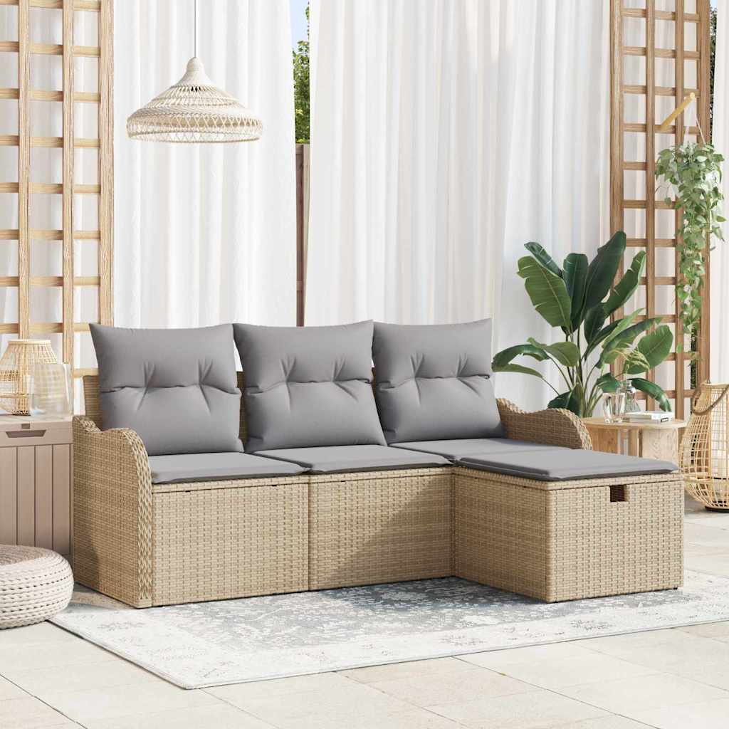 vidaXL Tuinbank Set met kussen 4 pcs Zwart en Crème poly rattan