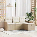 vidaXL Tuinbank Set met kussen 4 pcs Zwart en Crème poly rattan