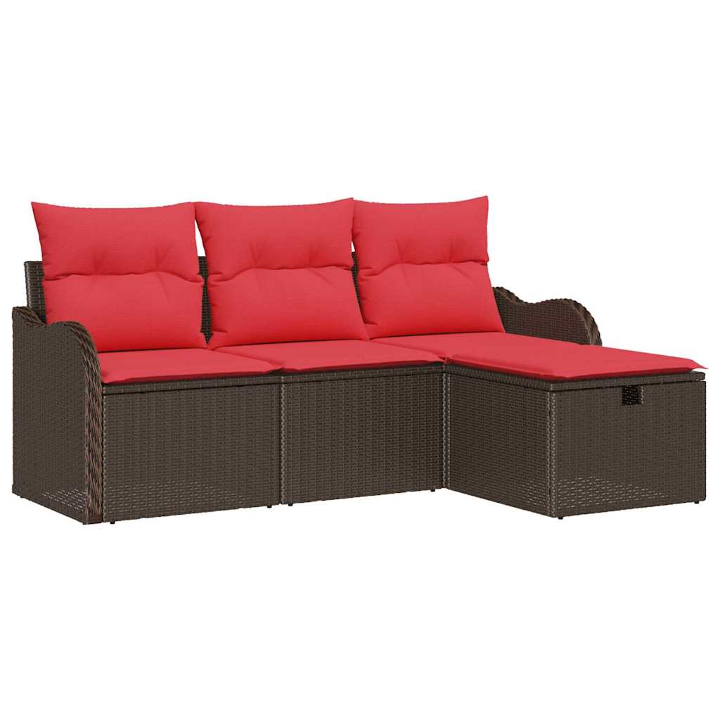 vidaXL Garden Sofa Set with Cushions 4 pcs Brown and Red Poly Rattan