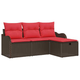 vidaXL Garden Sofa Set with Cushions 4 pcs Brown and Red Poly Rattan