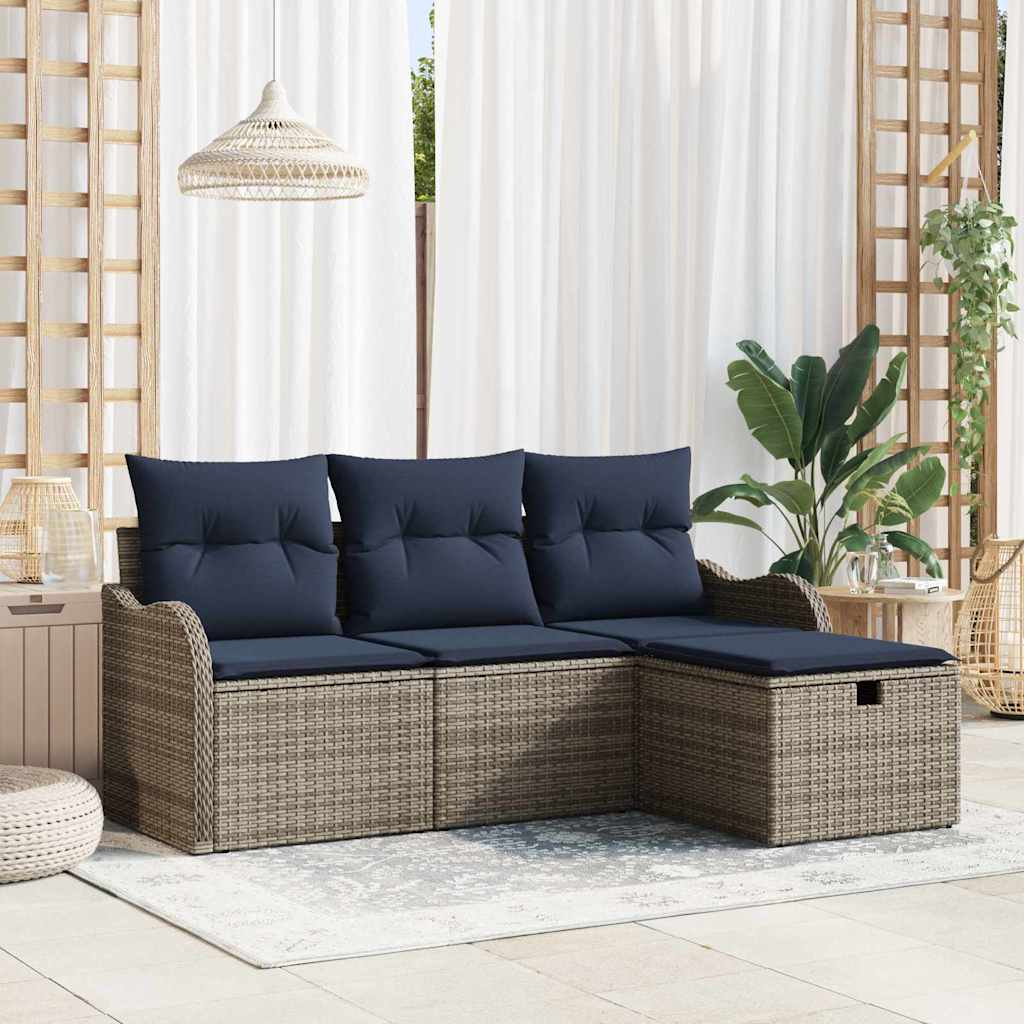 vidaXL Garden Sofa Set with Cushions 4 pcs Brown and Red Poly Rattan