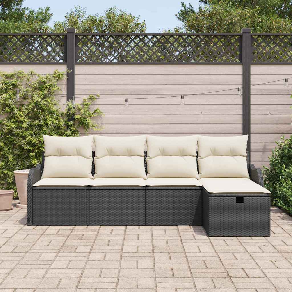 vidaXL Garden Sofa Set with cushions 5 pcs Black and cream Poly rattan