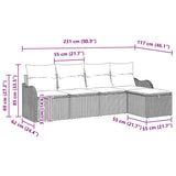 vidaXL Garden Sofa Set with cushions 5 pcs Black and cream Poly rattan