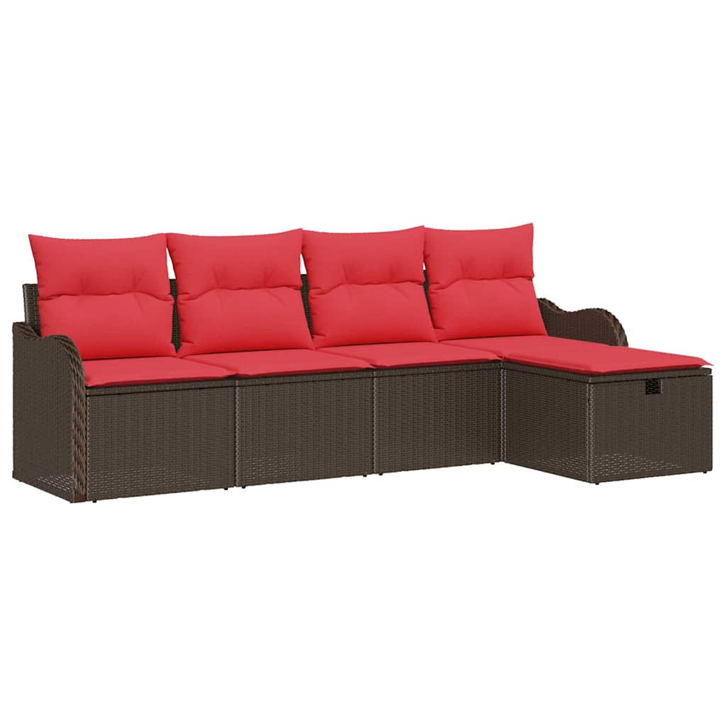 vidaXL Tuinbank Set met kussen 5 pcs Bruin en Rood poly rattan
