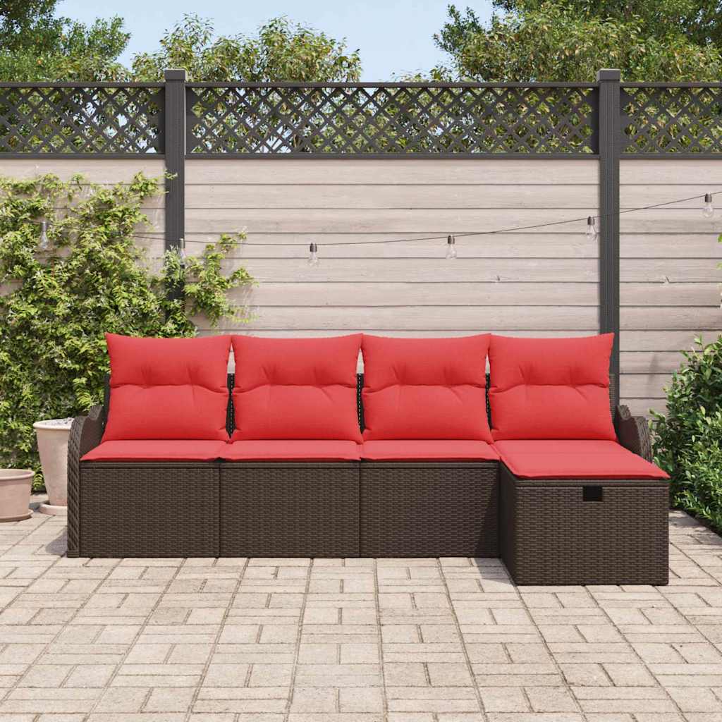 vidaXL Tuinbank Set met kussen 5 pcs Bruin en Rood poly rattan