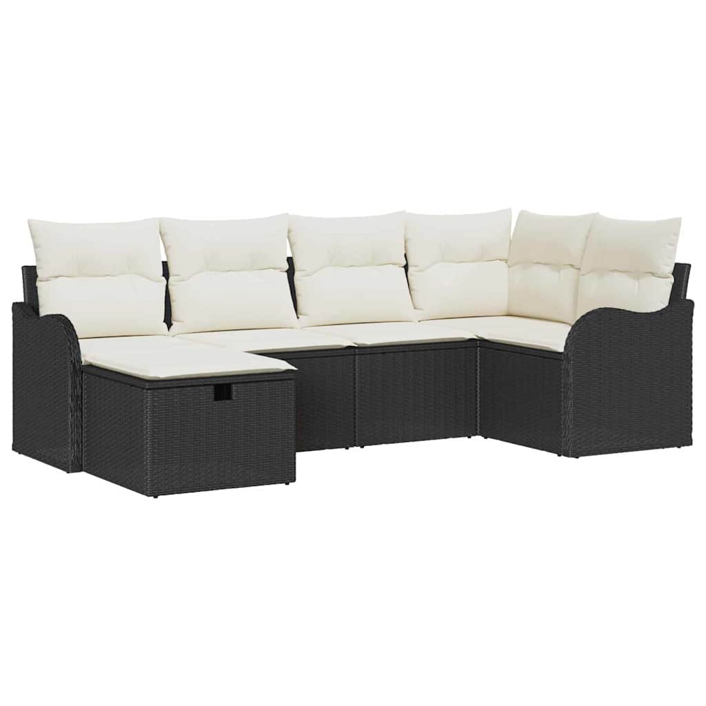 vidaXL Tuinbank Set met kussen 6 pcs Zwart en crème Poly rattan