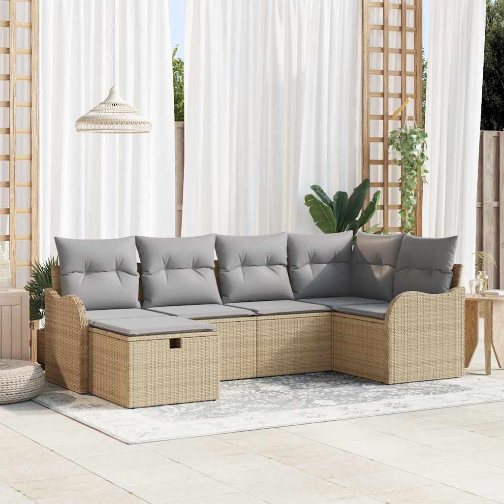 vidaXL Tuinbank Set met kussen 6 pcs Zwart en crème Poly rattan