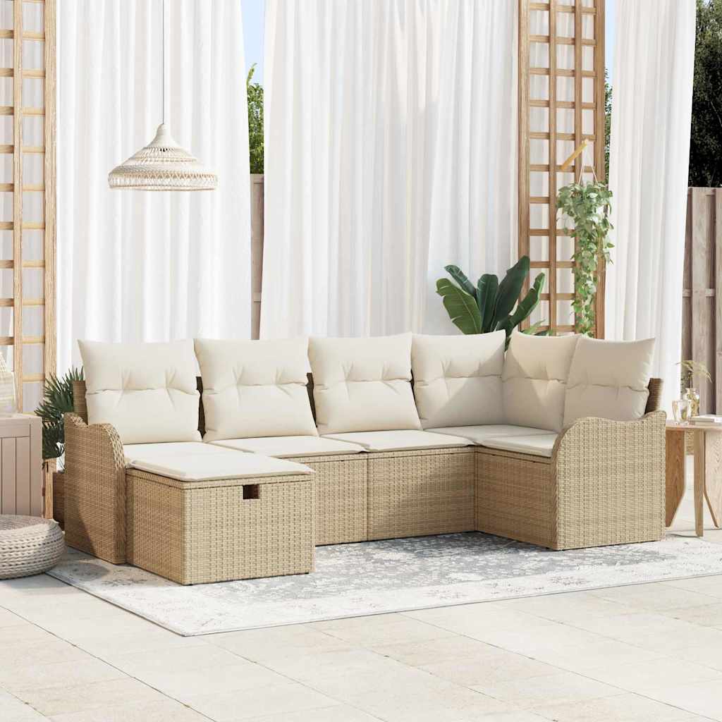 vidaXL Tuinbank Set met kussen 6 pcs Zwart en crème Poly rattan