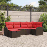 vidaXL Garden Sofa Set with Cushions 6 pcs Brown and Red poly rattan