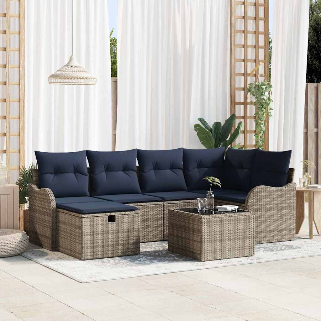 vidaXL Garden Sofa Set with Cushions 6 pcs Brown and Red poly rattan