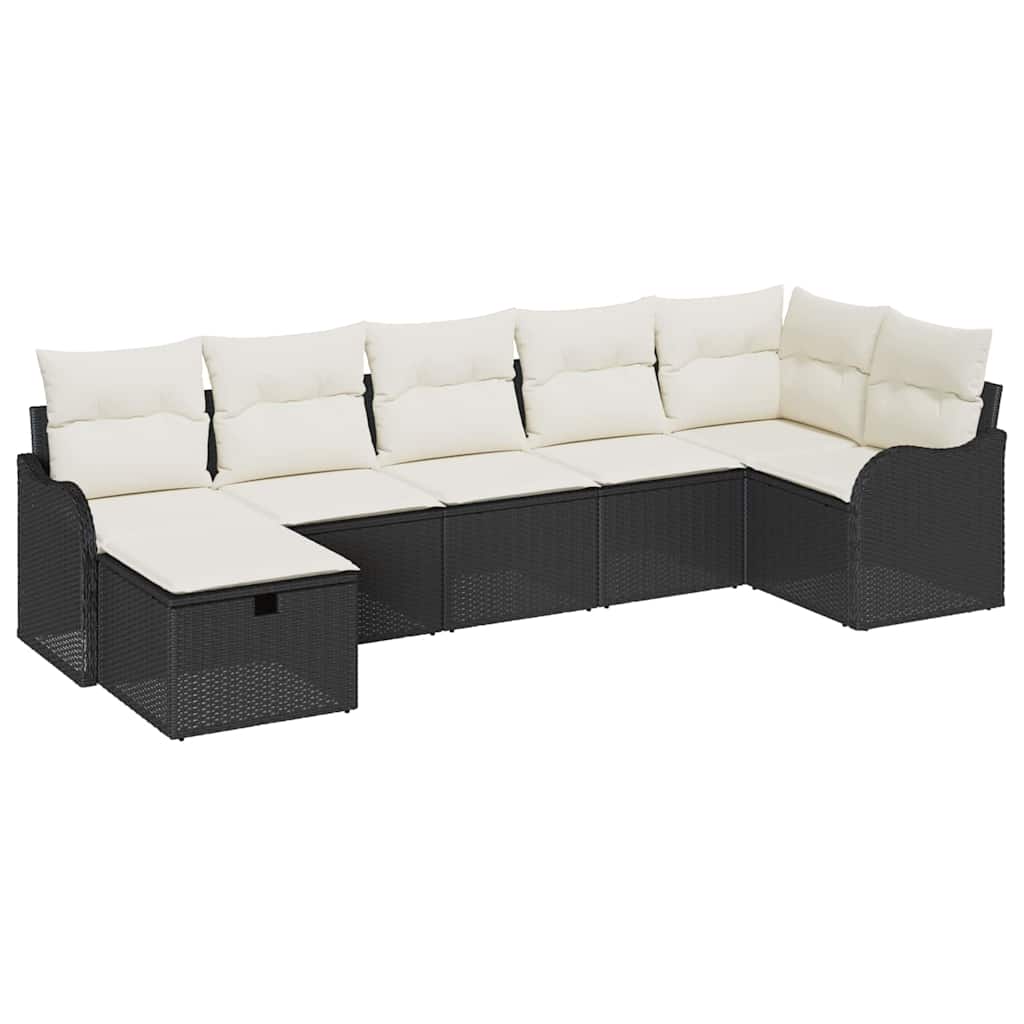 vidaXL Bankstel met kussen met opslag Zwart en Crème poly rattan