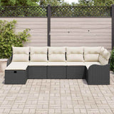 vidaXL Bankstel met kussen met opslag Zwart en Crème poly rattan