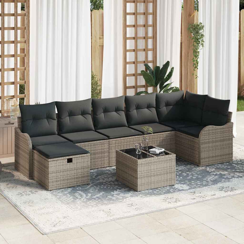 vidaXL Bankstel met kussen met opslag Zwart en Crème poly rattan